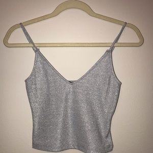 Cropped Sparkly Silver Tank Top